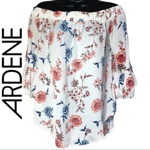 Ardene White Floral Print Bell Sleeve Off The Shoulder Blouse Size M